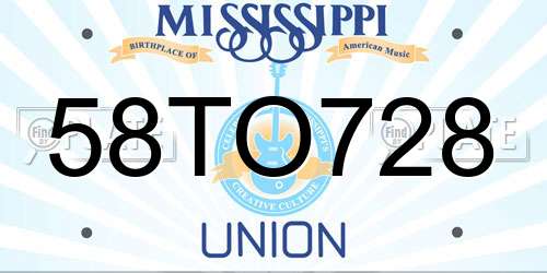 58TO728 Mississippi License Plate