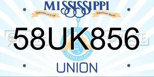 58UK856 Mississippi License Plate