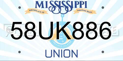 58UK886 Mississippi License Plate