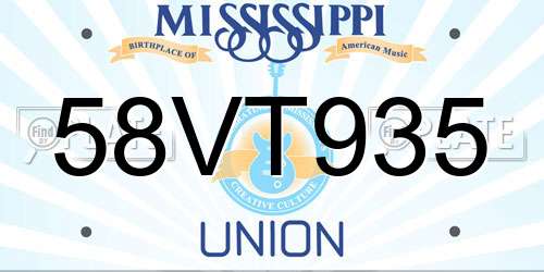 58VT935 Mississippi License Plate