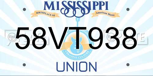 58VT938 Mississippi License Plate