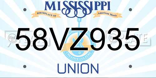 58VZ935 Mississippi License Plate