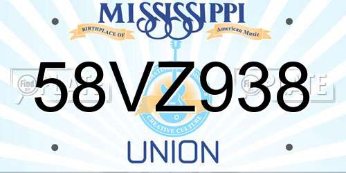 58VZ938 Mississippi License Plate
