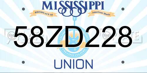 58ZD228 Mississippi License Plate