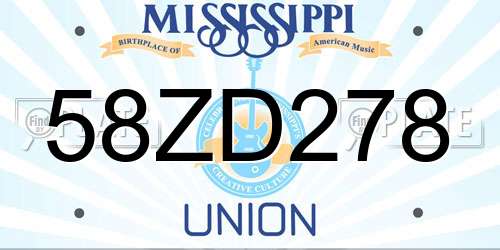 58ZD278 Mississippi License Plate