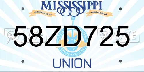58ZD725 Mississippi License Plate