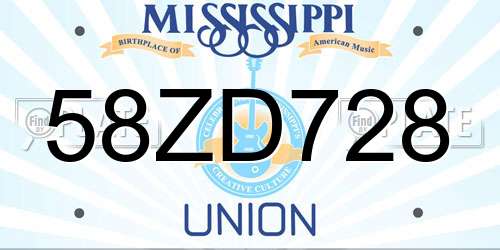 58ZD728 Mississippi License Plate