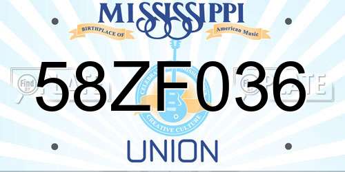 58ZF036 Mississippi License Plate