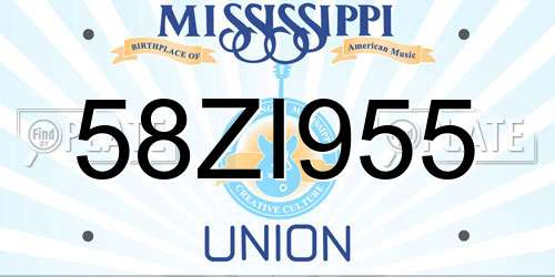 58ZI955 Mississippi License Plate