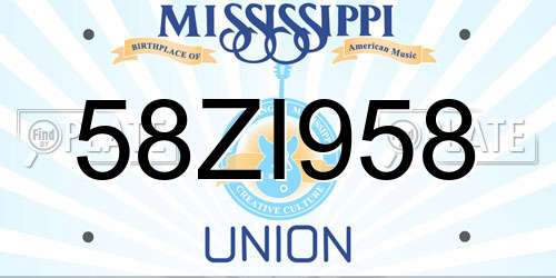 58ZI958 Mississippi License Plate