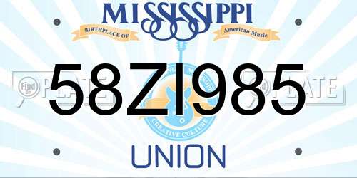 58ZI985 Mississippi License Plate