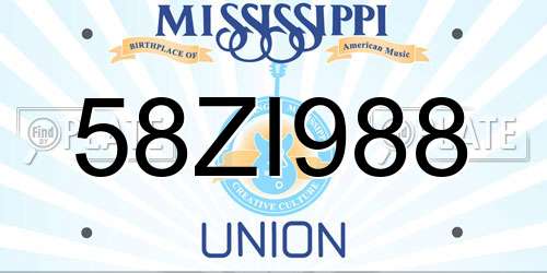 58ZI988 Mississippi License Plate