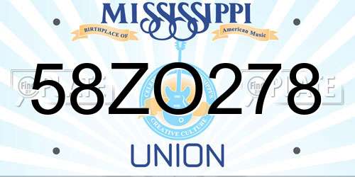 58ZO278 Mississippi License Plate