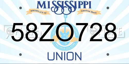 58ZO728 Mississippi License Plate