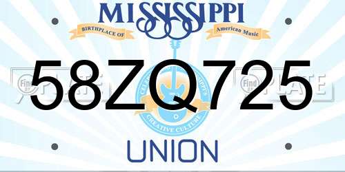 58ZQ725 Mississippi License Plate