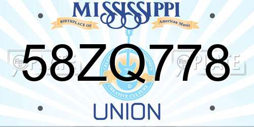 58ZQ778 Mississippi License Plate
