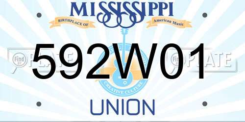592W01 Mississippi License Plate