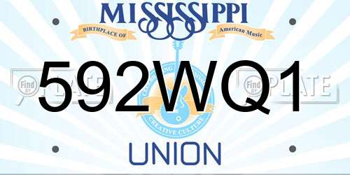 592WQ1 Mississippi License Plate