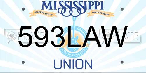 593LAW Mississippi License Plate