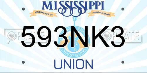 593NK3 Mississippi License Plate