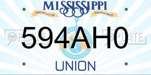 594AH0 Mississippi License Plate