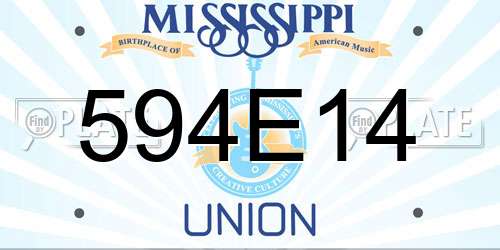 594E14 Mississippi License Plate