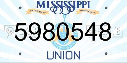 5980548 Mississippi License Plate