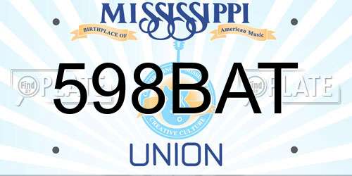 598BAT Mississippi License Plate