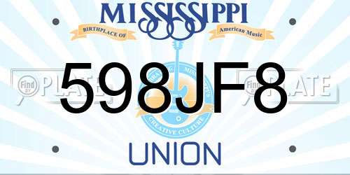 598JF8 Mississippi License Plate