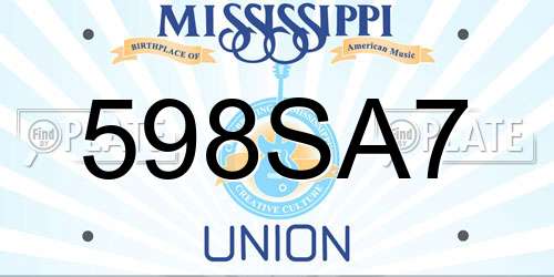 598SA7 Mississippi License Plate