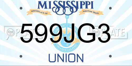 599JG3 Mississippi License Plate