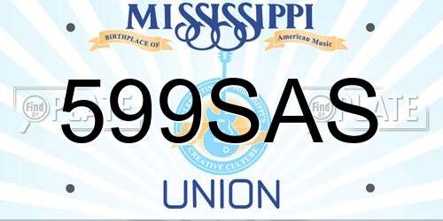 599SAS Mississippi License Plate
