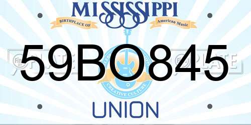 59BO845 Mississippi License Plate