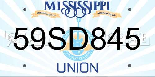 59SD845 Mississippi License Plate