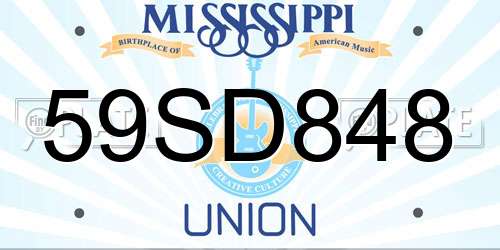 59SD848 Mississippi License Plate