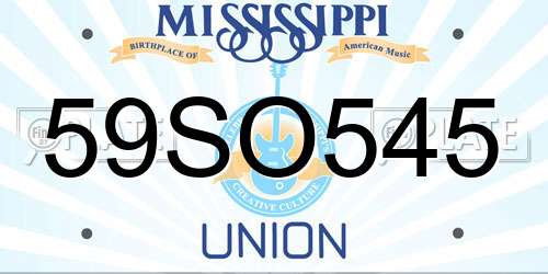 59SO545 Mississippi License Plate