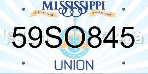 59SO845 Mississippi License Plate