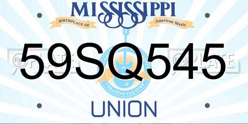 59SQ545 Mississippi License Plate