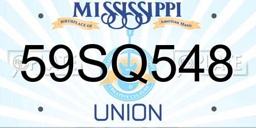 59SQ548 Mississippi License Plate