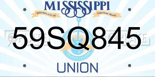 59SQ845 Mississippi License Plate