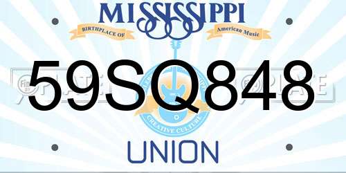 59SQ848 Mississippi License Plate