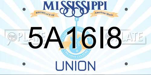 5A16I8 Mississippi License Plate