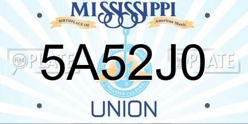 5A52J0 Mississippi License Plate