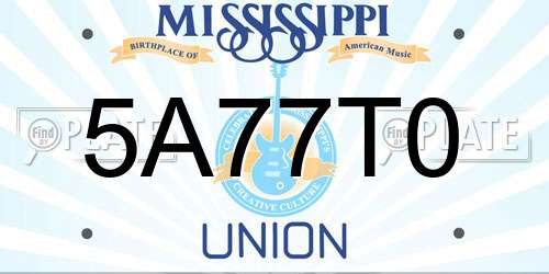 5A77T0 Mississippi License Plate