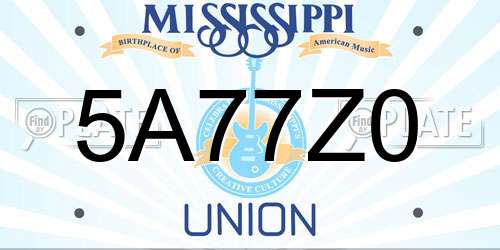 5A77Z0 Mississippi License Plate