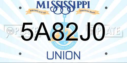 5A82J0 Mississippi License Plate