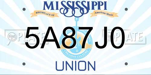 5A87J0 Mississippi License Plate