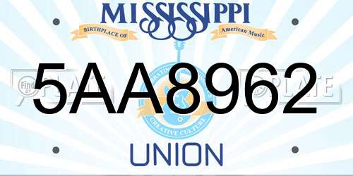 5AA8962 Mississippi License Plate