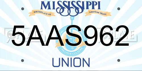 5AAS962 Mississippi License Plate