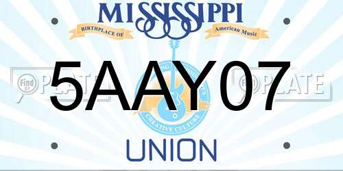 5AAY07 Mississippi License Plate